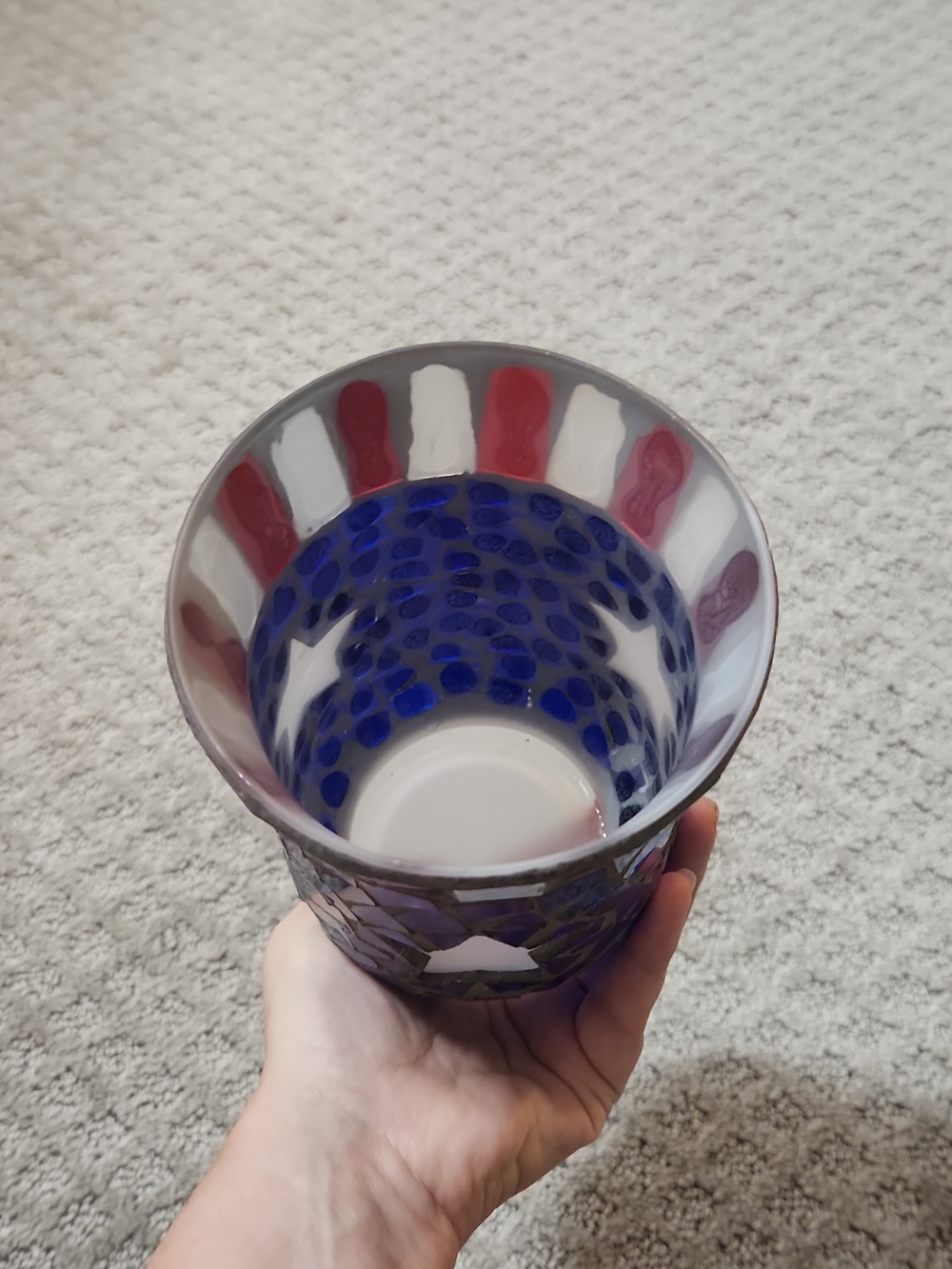 Patriotic Americana Mosaic Glass Votive Holder - Red, White & Blue - Picture 9 of 10